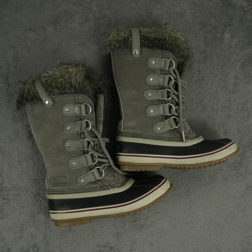 Sorel Joan of Arctic Rain Boots Womens Size 7 Quarry Grey Waterproof Faux Fur